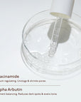 Niacinamide serum best for large, open, clogged pores and to reduce blackheads. Alpha Arbutin helps reduce dark spots and evens tone