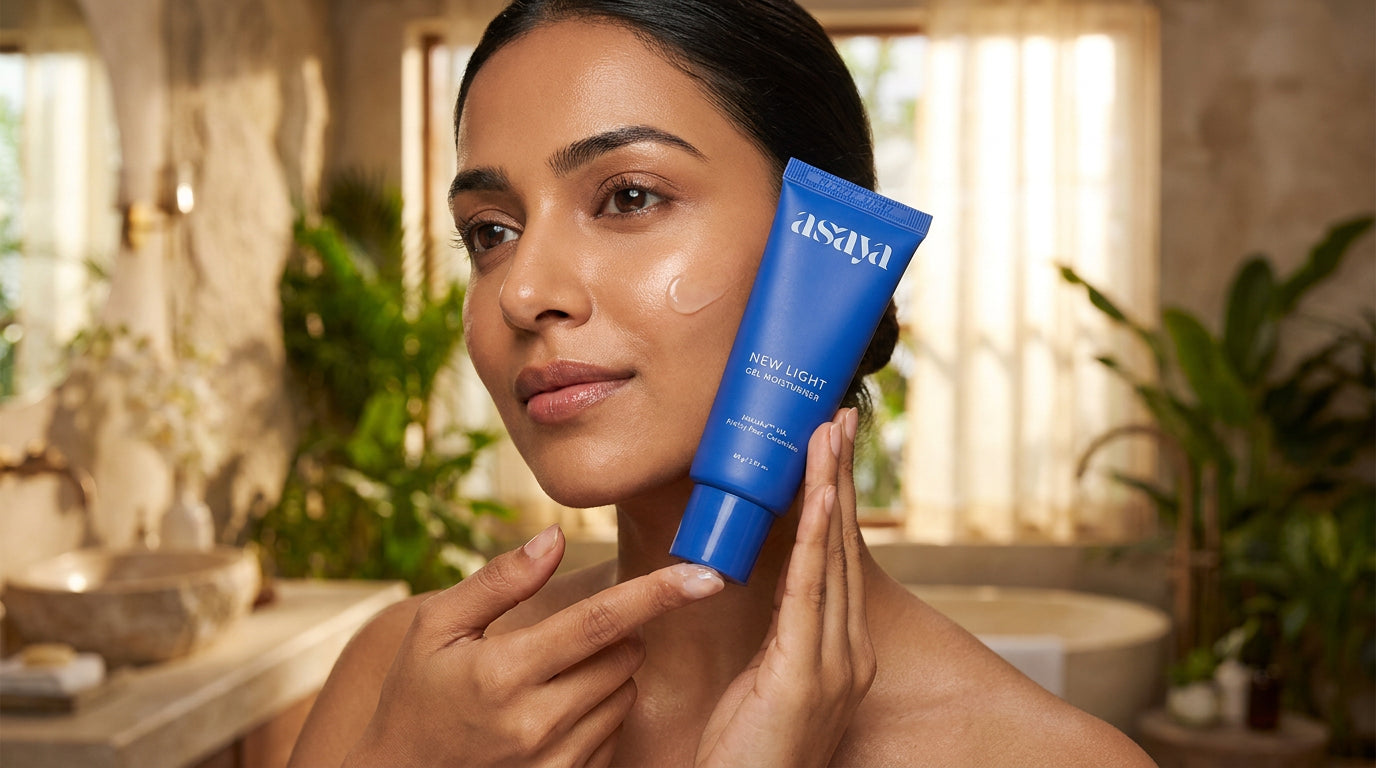 give an image of an Indian women delaing with New Light Gel Face Moisturiser 