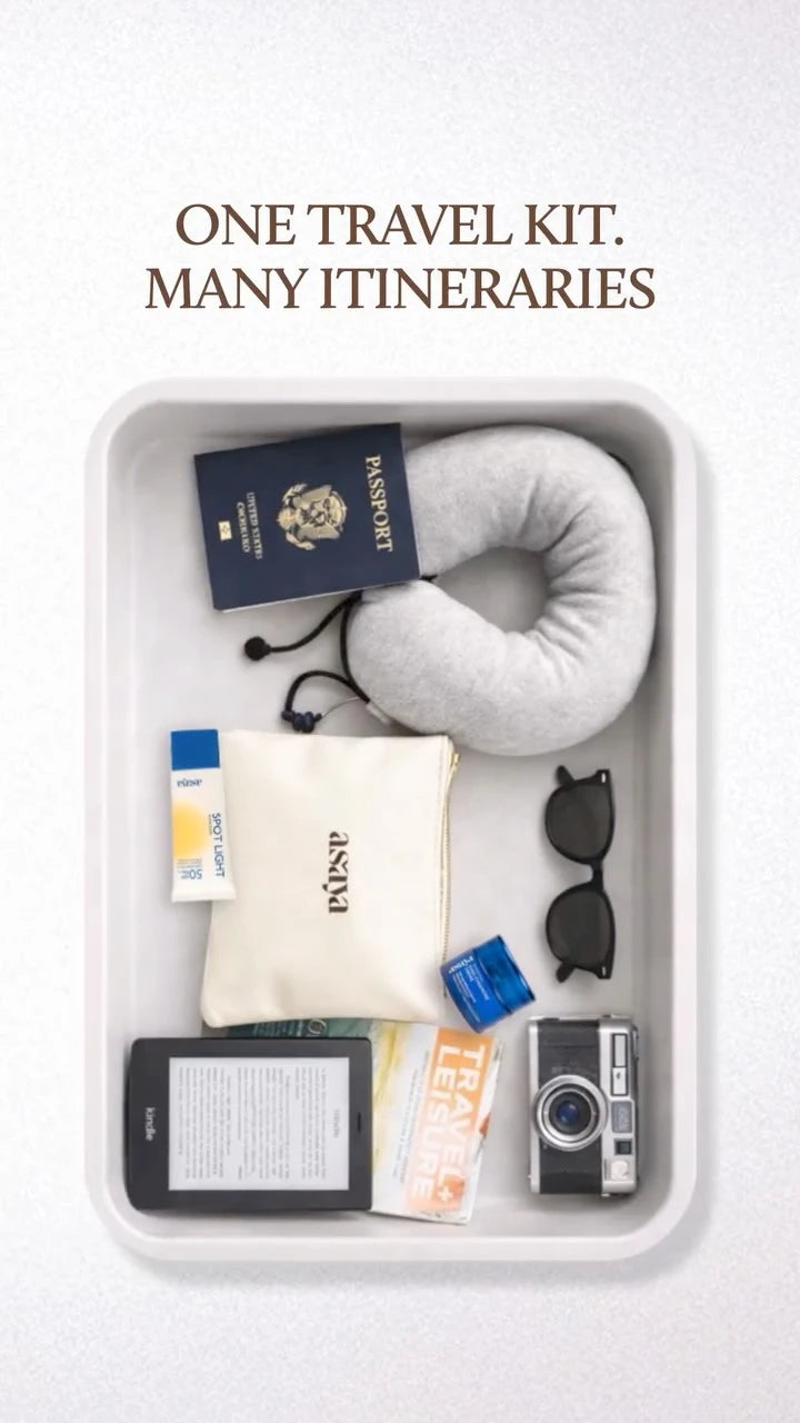 Image depicting essential sunscreens and travel accessories for packing travel SPF effectively. 