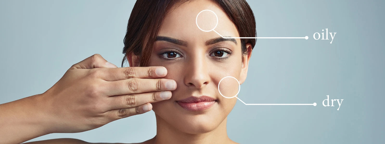 Split-screen showing oily, dry, and sensitive skin reacting differently to city pollution particles. 
