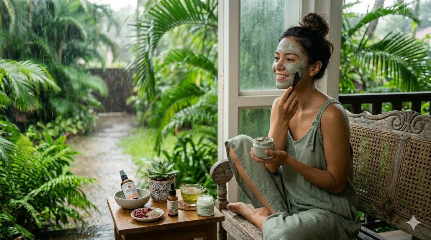 A woman's glowing face, illustrating effective skincare for Bengaluru monsoon. 
