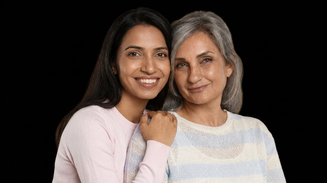 Same image but Indian women one in her late 20;s and one in her 60s 