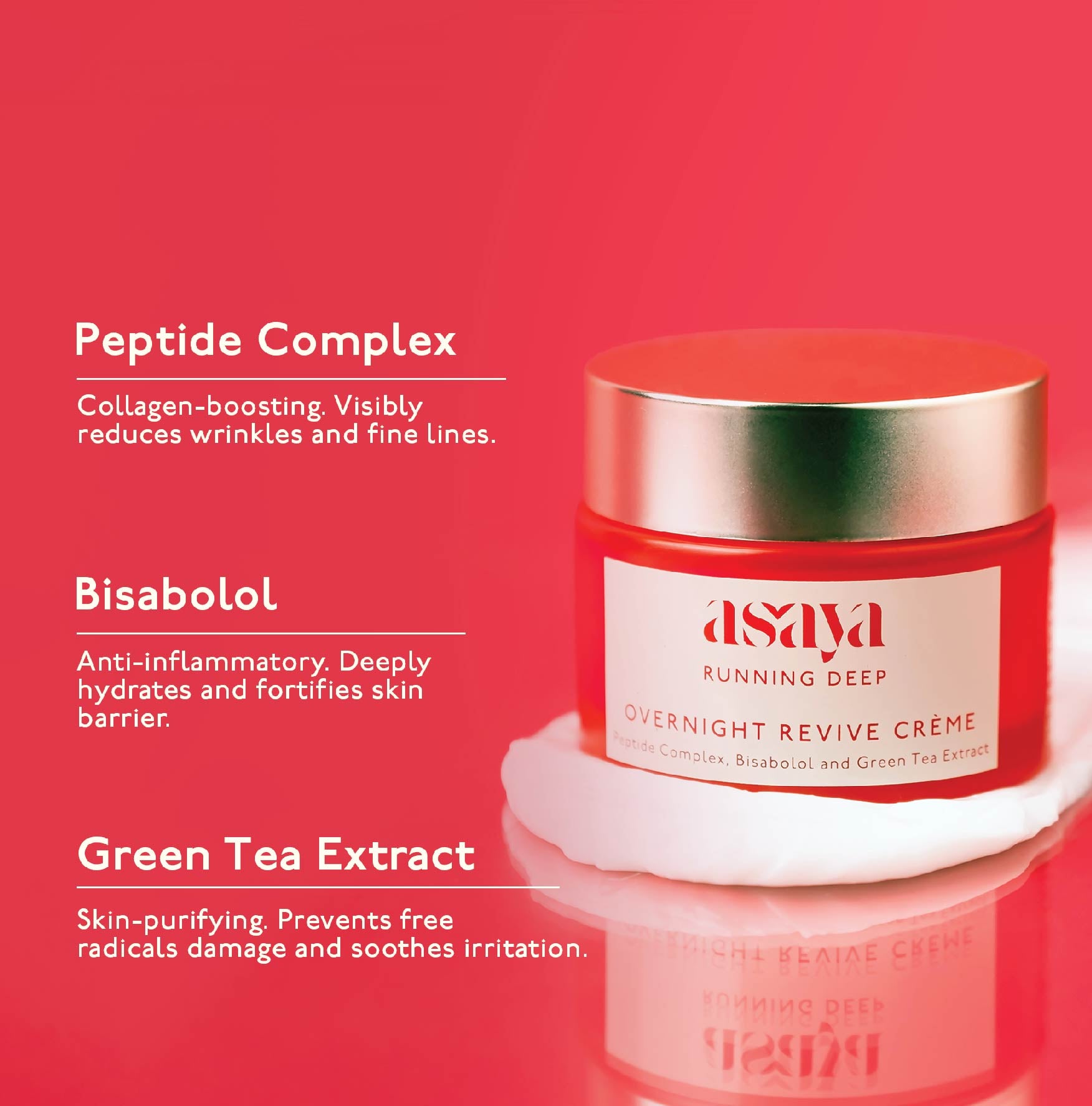 Asaya anti-ageing moisturizer with peptide complex, green tea extract, Bisabolol for youthful, glowing skin